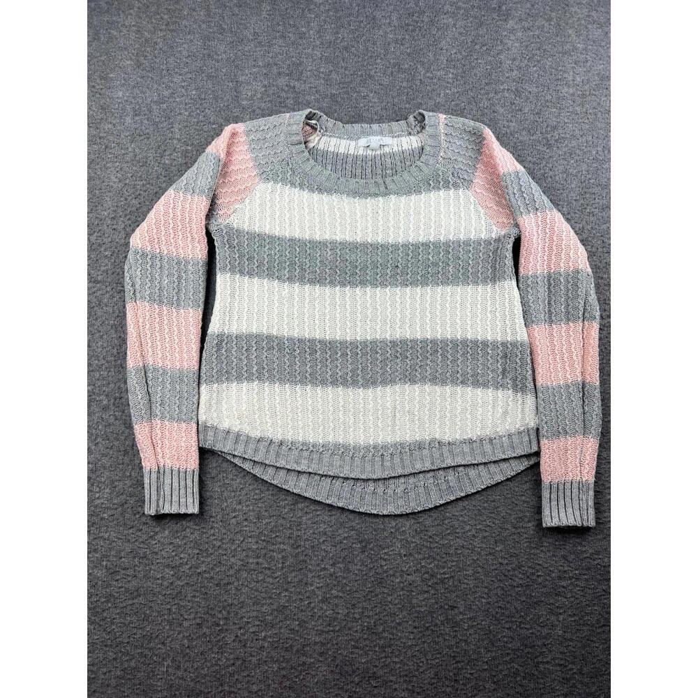 dELiA*s Striped Knit‎ Sweater in Pink Gray and White Size Small